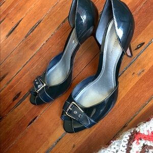 Ann Taylor Black Heels with Silver Buckle